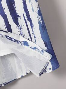 男士时尚休闲翻领短袖泼墨印花度假衬衫 - 寶藍色 - 查看 5