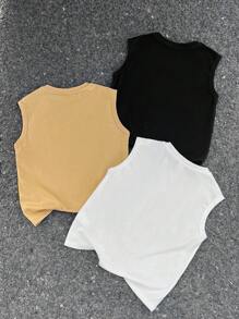 SHEIN 3 件装年轻男孩休闲、可爱、休闲街头、舒适、时尚、简约、实用、百搭、卡通表情印花宽松 T 恤、返校上衣、适合音乐会 - 彩色 - 查看 8