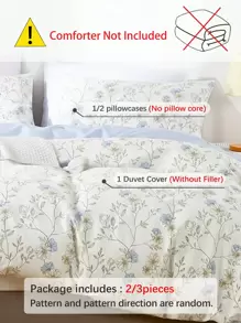 2/3pcs Printed Light Blue Flower Spring And Summer Flower Quilt Cover Set, Boys And Girls,School Student,Dormitory Dress-Up,Bedding, Soft And Skin-Friendly Quilt Cover, Printed Quilt Cover And Pillowcase, Excluding Quilt Cover, Suitable For Double Full-Size Queen Bed, Suitable For All Seasons, Home Decoration, Gifts, Machine Washable Quilt Cover Pillowcase Set Of Three,TwinFullQueenKing