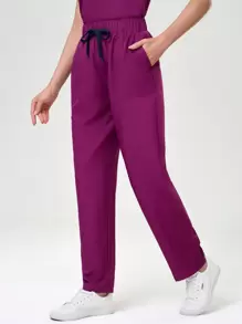 TaskEZ Color Block V-Neck Short Sleeve Top And Pants /Nurse Scrub Uniform Set - Multicolor - View 4