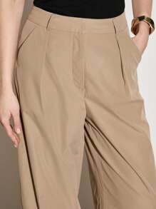 AiiRZ 奢华阔腿设计师长裤，带超大翻边裤脚细节，专业商务办公裤，正式工作服下装，秋冬 - 棕色 - 查看 5