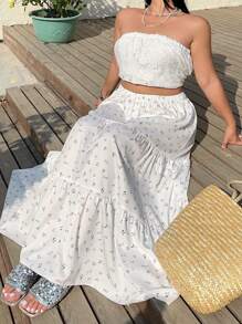 Flirla Gonna a vita elastica multistrato con stampa floreale ditsy, elegante per vacanze, feste cocktail, uso casual, in taglie comode - Multicolore - Visualizzare 2