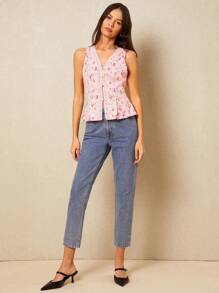 Poéselle 女士无袖简约时尚休闲日常背心 - 粉色 - 查看 5