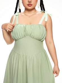 ROMWE Kawaii Women's Countryside Romantic Holiday Mid-Length Dress - Green - View 4