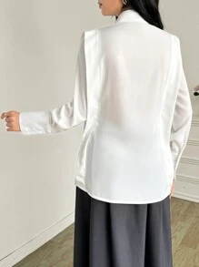 Mulvari Casual Versatile Solid Color Collared Long Sleeve Shirt For Women - White - View 2