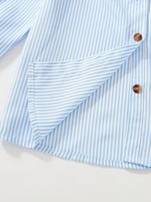 SHEIN 2pcs Young Boy Striped Long Sleeve Shirt With Suspender Pants Gentleman Outfit Set Chic Outfits For Autumn/Winter - Baby Blue - View 5