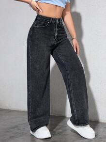 SHEIN EZwear Casual gewassen hoge taille rechte pijp jeans