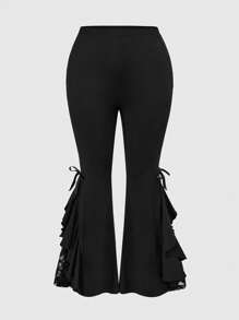 ROMWE Gothic Cross Pendant Contrast Lace Bow Flared Leg Plus Size Pants