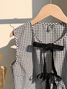 Comfortcana Camisa sin mangas a cuadros blanca y negra con botones para mujer