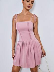 SHEIN Unity Sexy Exposing Back Strap Spaghetti Strap Dress For Charming Ladies - Pink - View 3