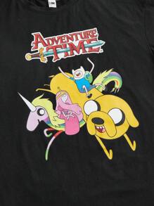 ADVENTURE TIME X SHEIN 大码休闲卡通狗印花短袖 T 恤，夏季 - 黑色 - 查看 4