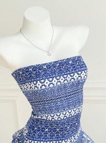 Elamini Vacation Casual Print Bandeau Dress