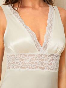 Poéselle Champagne French Lace V Neck Strap Elegant Dress, Waist Elegant Long Dress, Holiday Dress Satin Texture, Acetate Dress Spring Dress, Easter Dress, Fairy Dress, Vintage Dress, Midi Dress For Women