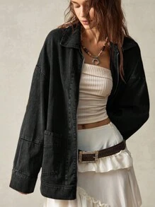 Bohemela 秋冬女式长袖领口袋夹克 - 黑色 - 查看 4