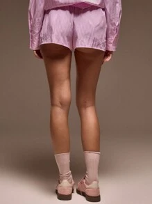 MUSERA 松紧腰带宽松版型细条纹口袋短裤，夏季可爱休闲款 - 彩色 - 查看 4