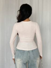 SHEIN LUNE 女士华夫格针织弹力 Polo 领 T 恤，浅色