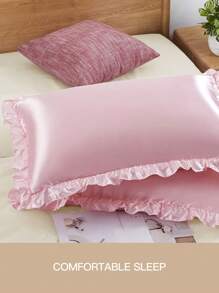 1件缎面蕾丝枕套，丝滑触感，呵护秀发和肌肤，奢华丝滑，超柔软透气，无填充物，可机洗，适用于家庭寝具和学生宿舍，通过Oeko-Tex认证 - 粉色 - 查看 6