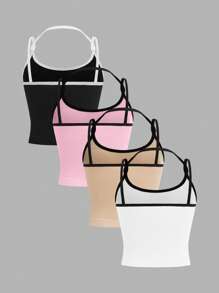 SHEIN Tween Girls' 2pcs Set Minimalist Padded Cami Tops, Soft & Skin-Friendly Adjustable Strap Racerback Camisole Bras - Multicolor - View 2