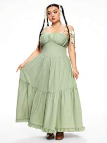 ROMWE Kawaii Women's Countryside Romantic Holiday Mid-Length Dress - Green - View 1