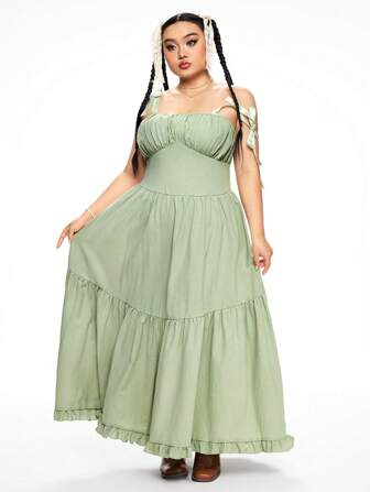 Kawaii Vestido de longitud media romántico de estilo campestre para vacaciones de mujer