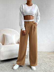 SHEIN EZwear Spring Dress PantsHigh Waist Plicated Detail Wide Leg Suit Pants