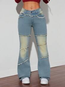 SHEIN ICON Versleten vintage gewassen flared damesjeans
