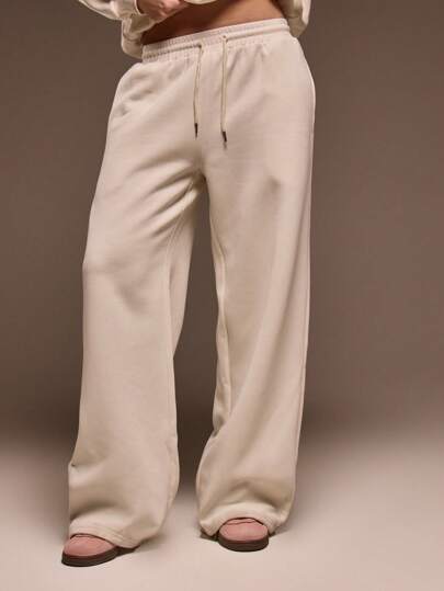 MUSERA 中腰松紧腰抽绳直筒慢跑裤，可爱情人节机场时尚优雅休闲款