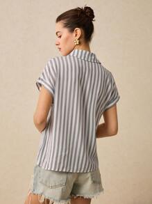 Poéselle Striped Batwing Sleeve Shirt Summer Clothes - Multicolor - View 5