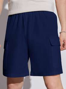 SHEIN Leap Crew Teen Boy Casual Academy Commuter Cargo Style Pockets White Woven Shorts, Spring/Summer