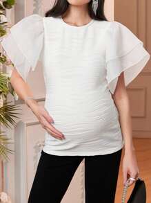 SHEIN Maternity Casual Plain T-Shirt, Minimalist & Fashionable For Daily Wear - White - View 1
