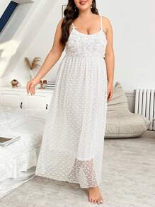 Plus Size Embroidered Contrast Lace Slip Dress