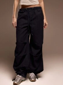 MUSERA Pantaloni a vita media con vita regolabile in stile paracadute, con polsini, jeans da stile di strada primaverile, stile anni '90 carino e sexy, Y2K estivo - Blu lavato scuro - Visualizzare 2