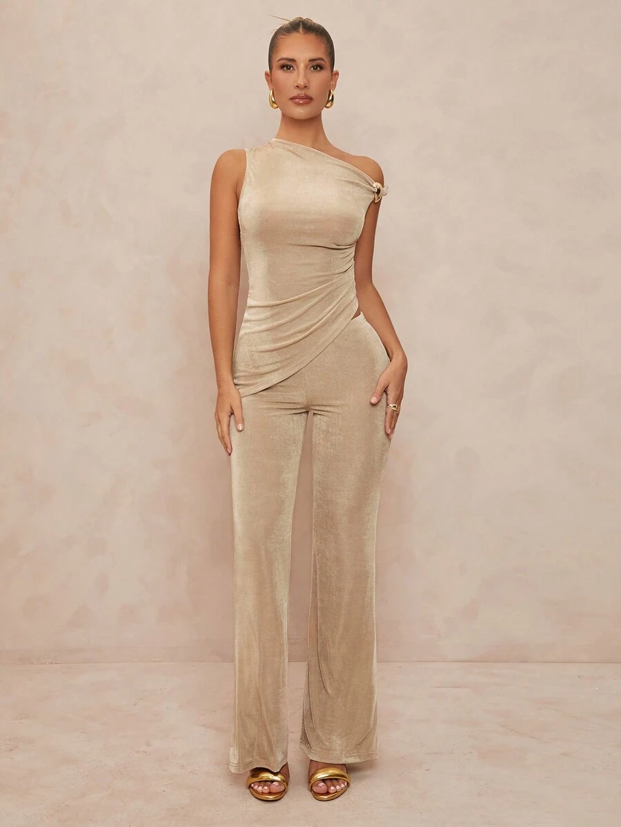 Lumalex Spring Outing Summer Swimsuit Swimwear Swim Old Money Vacation Bohemian BOHO Sea Beach Hot Outdoor Wedding Season Banquet Coming Of Age Ceremony Seaside 1 Set Women Metal Decor Asymmetric Bodycon Bell-Bottoms Outfit,Graduation,Teacher Outfits For Women,Back To School - Yellow - View 1