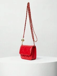 Spring And Summer , Simple And Versatile Texture Gold Ball Chain Strap Mini Bag Shoulder Bag Crossbody Bag - Red - View 2