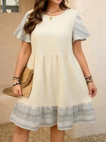 SHEIN LUNE SHEINLUNE Plus Size Women's Dual-Tone Black & White Plaid Ruffle Trim Midi Dress Spring Outfits For Women Summer Outfits For Women Summer Clothes Easter Outfit Women Western Wear Women Cotton - Black and White - View 8