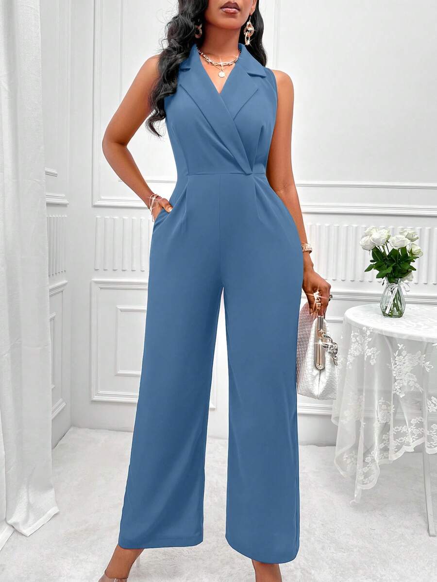 SOLERSUN 翻领斜口袋连体裤新年服装 - 霧霾藍 - 查看 1