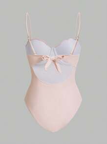 Sweetra Women's Pink Shell Cup Romantic Sweet Sisterly Princess Style One-Piece Swimsuit With Skirt, For Summer Beach Vacation - Pink - View 5