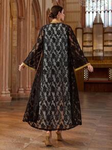 Al Najma Áo choàng Abaya Ả Rập đơn giản thanh lịch dành cho nữ, trang phục thường ngày - màu đen - Xem 3
