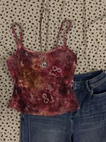 Attitoon 复古扎染佩斯利花纹女式休闲性感修身吊带背心