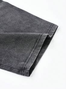 ROMWE MEN Street Life Men's KPOP Washed Embroidery Loose Short Version T-Shirt, 2000s Style - Black - View 3