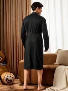 Notgurli Bata de estar por casa minimalista y casual para hombre, para uso diario - Negro - Ver 2