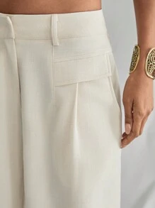 SHEIN Unity 1 quần dài vải lanh ống rộng cạp trễ màu mơ có túi phong cách Bohemian cho nữ, lễ hội âm nhạc - Màu be - Xem 4