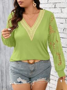 SHEIN Frenchy Camiseta de manga larga de un solo color, talla grande, diseño sencillo y casual para uso diario