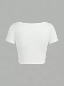 SHEIN EZwear 4 件套休闲简约图案圆领和方领修身短款短袖 T 恤女款，适合夏季 - 彩色 - 查看 4