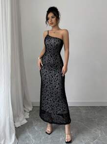 Chiquease Robe élégante slim fit sans manches à fleurs floquées pour femme