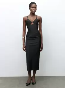 Maija Nieuwe lente/zomer zwarte urban chic elegante damesset met 2 zwarte bandjes, geschikt voor vakantie, feestjurken, Kerstmis, feesten, dagelijkse casual uitjes en Valentijnsdag.