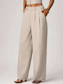 Forever 21 Spring Commute Casual Versatile Office Lady Fashion Loose Straight-Leg Pants For Women - Khaki - View 6