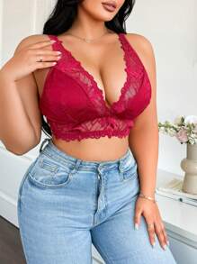 Plus Size Elegant Lace Patchwork Wireless Lingerie Bra