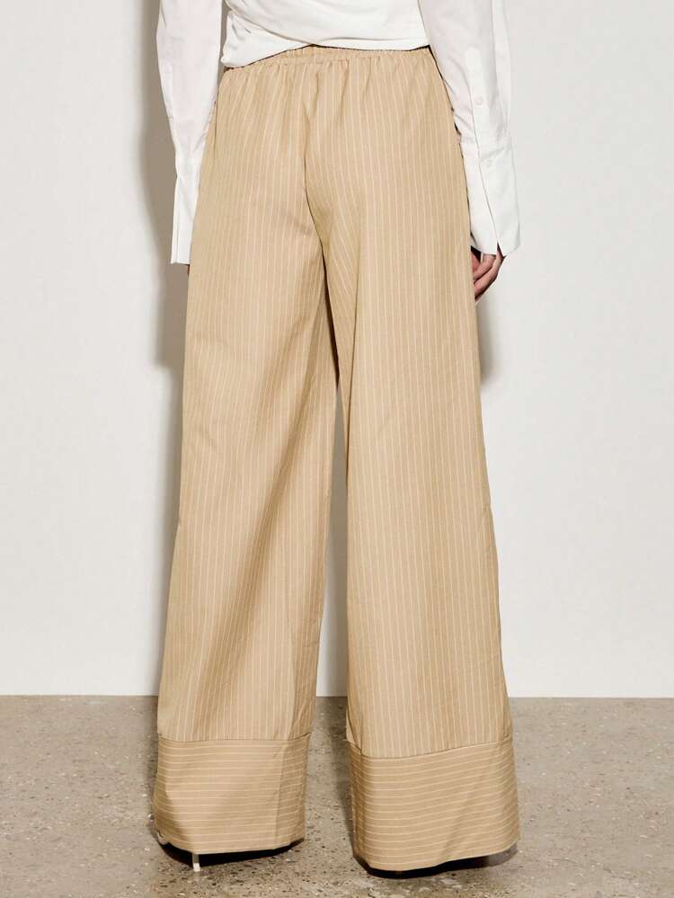 Pinstripe Wide Leg Palazzo Pants With Drawstring Waist