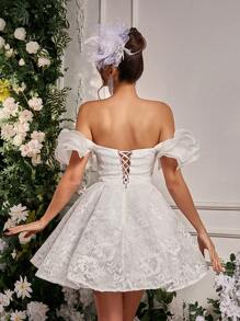 Lovelzi Vestido lujoso, elegante, noble, romántico, digno, blanco, con volantes de encaje y organza, cintura esbelta, corte en línea A, adecuado para celebraciones de despedida de soltera, invitados de bodas, vestidos de graduación, festivales, vestidos de celebración de la novia, vestido blanco, novia